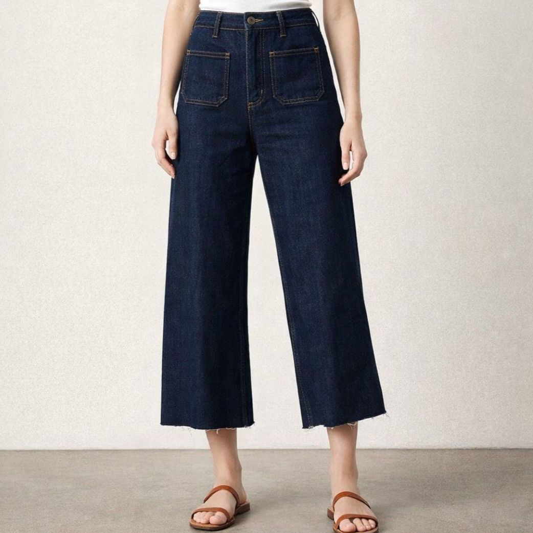 Zara Dark Blue Wide-Leg Jeans - Size 0 - Like New